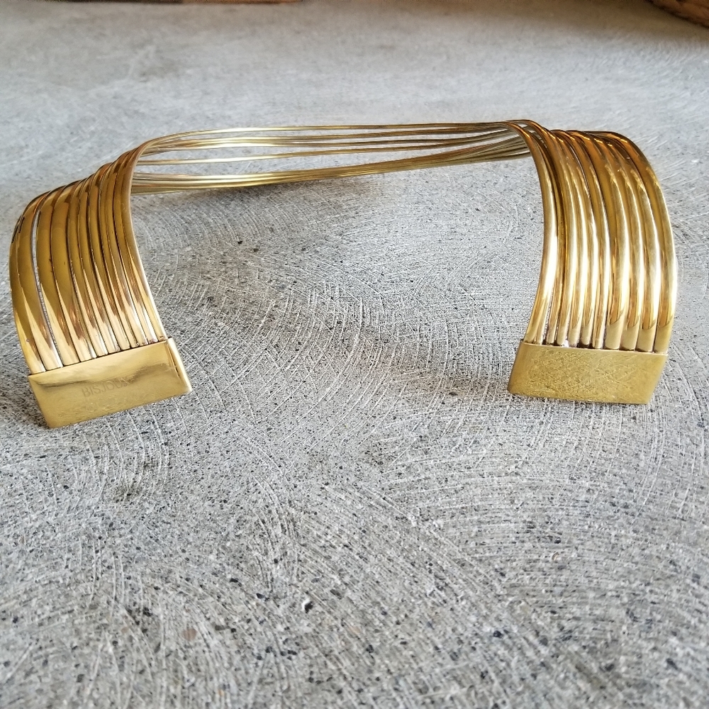 Solid Brass Statement Collar Tribal Necklace Used… - image 4